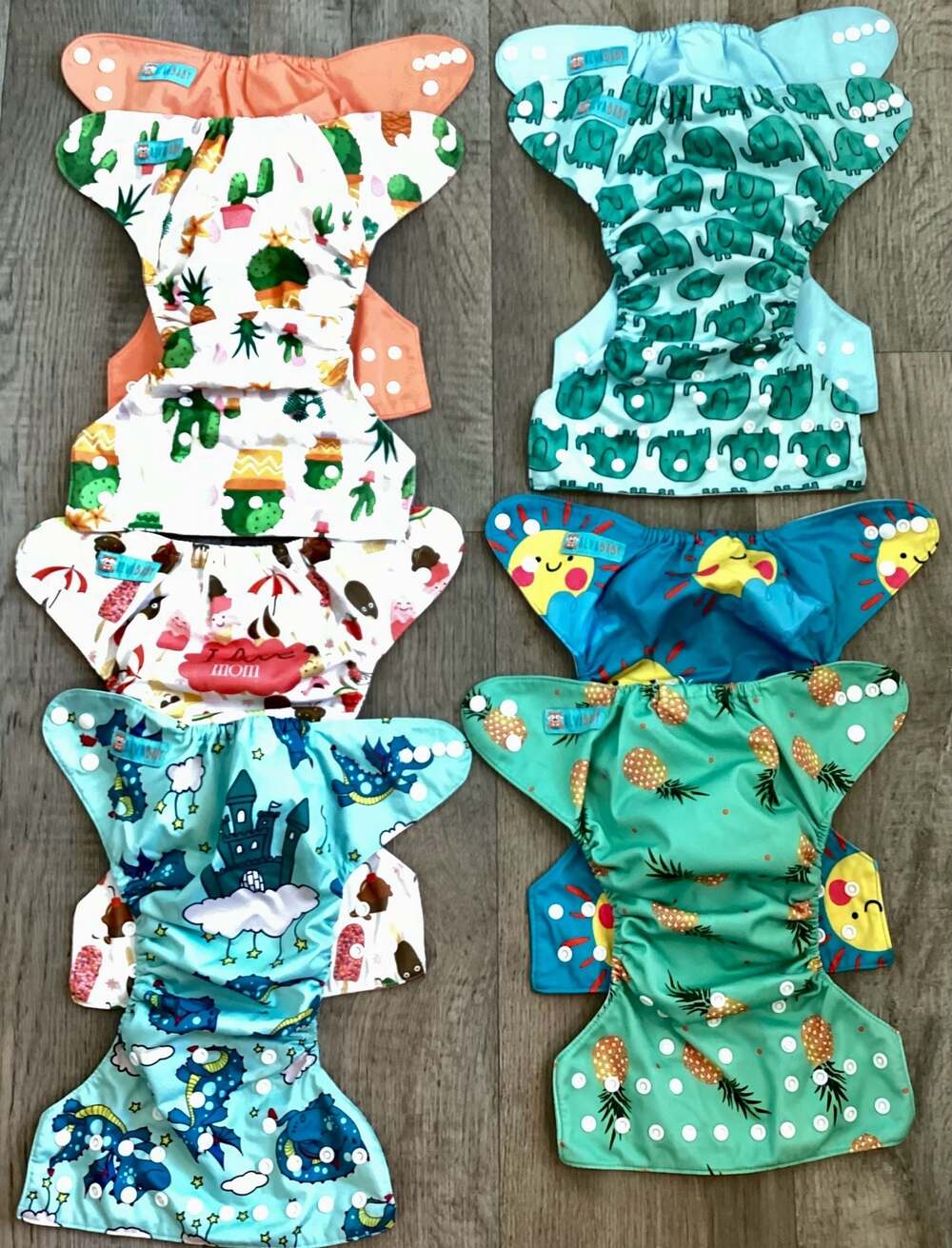 Alvababy One Size Adjustable Reusable Pocket Cloth Diapers, Lot of 8 Assorted Pr